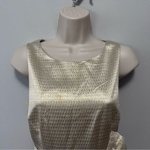 Eliza J Gold Shimmer Vintage Dress With Bow Size 6 - Picture 2 of 11